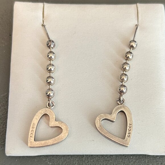 Gucci Sterling Silver Heart Drop Earrings - Picture 1 of 4